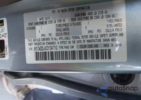 2012 Mazda Mazda5 Grand Touring из США, поврежденный, VIN JM1CW2DL4C0134719